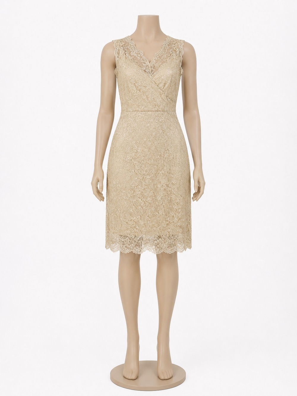 BCBGeneration Lace Sheath Dress in Beige Gold